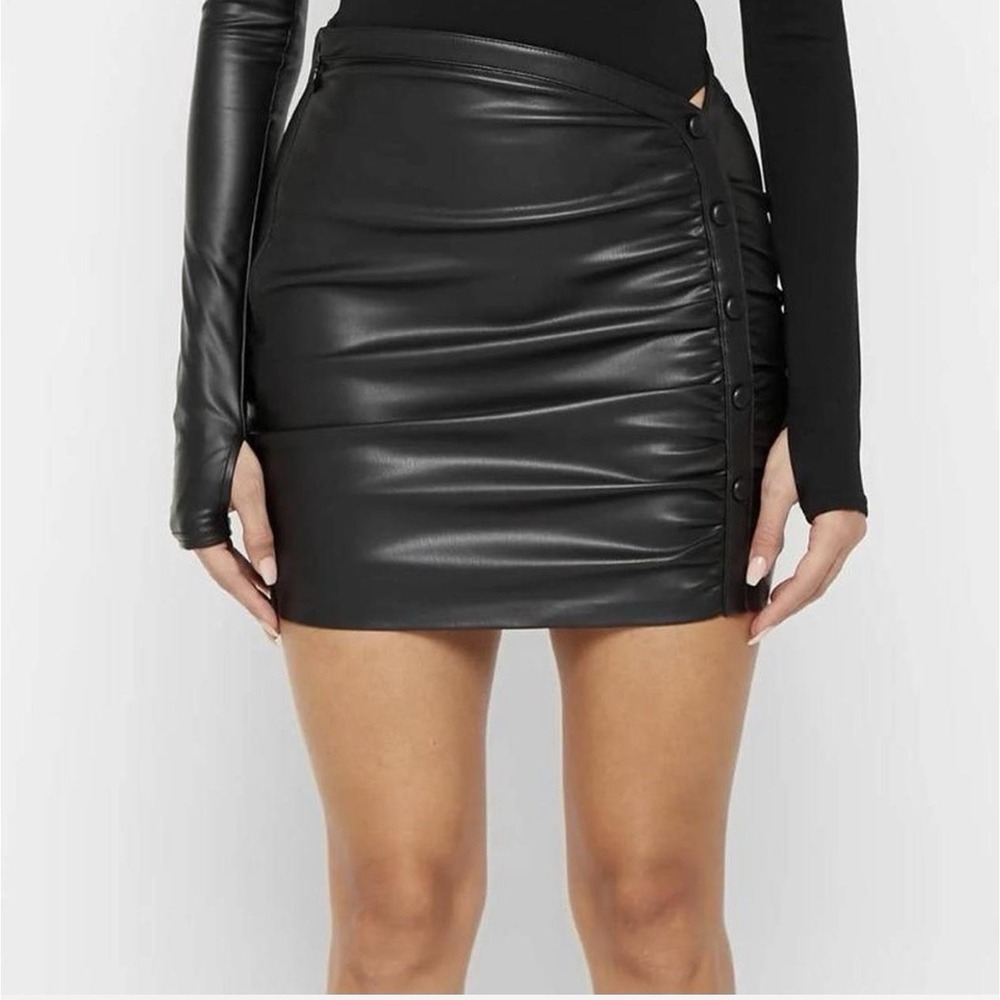 Manière De Voir‎ Side Ruched Faux Leather Black Skirt Women's Size 6 NEW